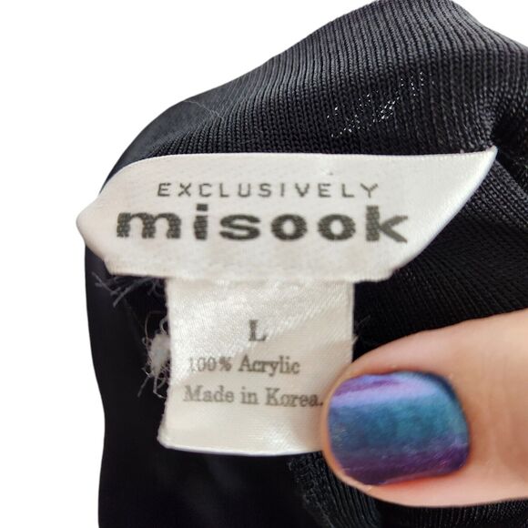 MISOOK Pants Womens Large Black Wide Leg Elastic Waist Stretch Korea Knit - Picture 5 of 6